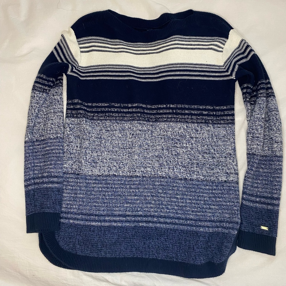Tommy Hilfiger Striped Navy and White Sweater Small